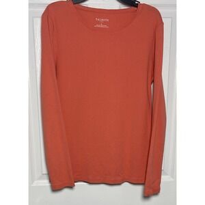 Talbots Womens Coral Orange Long Sleeve Cotton Crew Neck Top Size Medium